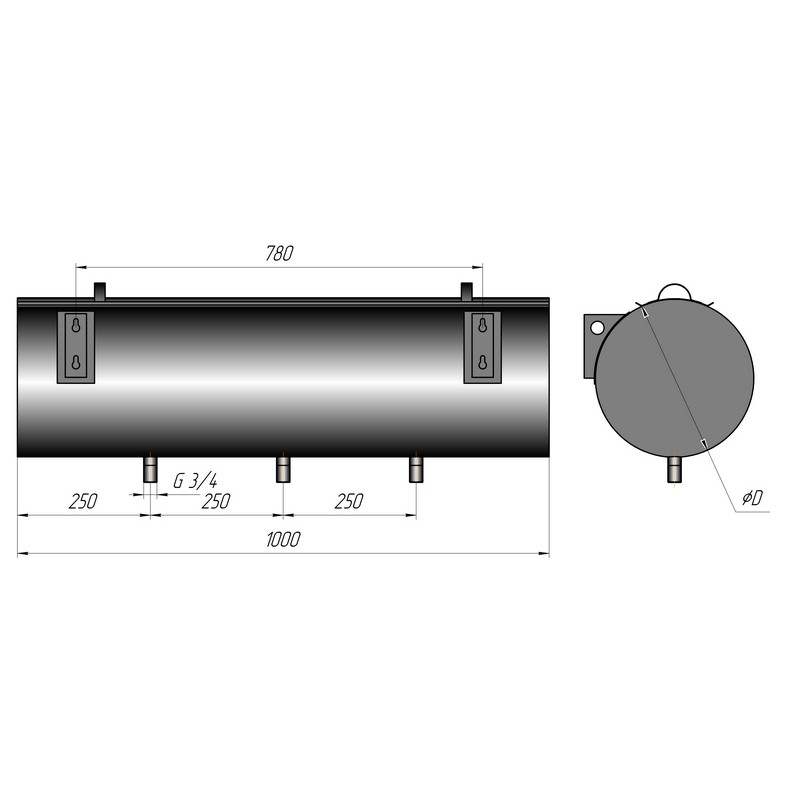Бак для бани (накопительный, круглый) 50 литров сталь 0.5 мм